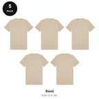 Mens Premium 180gsm T-Shirts 5 Pack - 100% ringspun cotton 180gsm, Sizes S-2XL - Sand