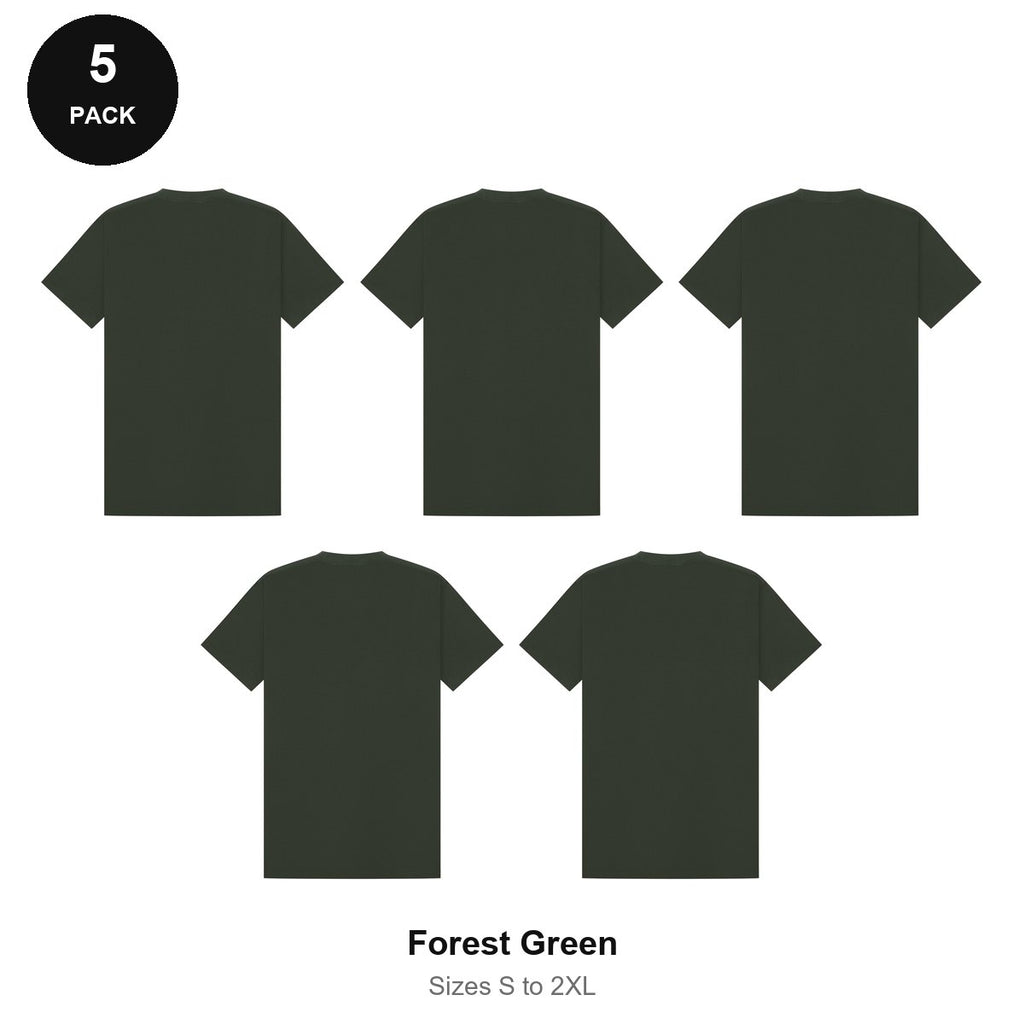 Mens Premium 180gsm T-Shirts 5 Pack - 100% ringspun cotton 180gsm, Sizes S-2XL - Forest Green