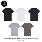 Mens Premium 180gsm T-Shirts 5 Pack - 100% ringspun cotton 180gsm, Sizes S-2XL - Classic Mix (Black, White, Navy, Heather, Charcoal)