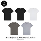 Mens Premium 180gsm T-Shirts 5 Pack - 100% ringspun cotton 180gsm, Sizes S-2XL - Mono Mix (Black x2, White, Charcoal, Heather)