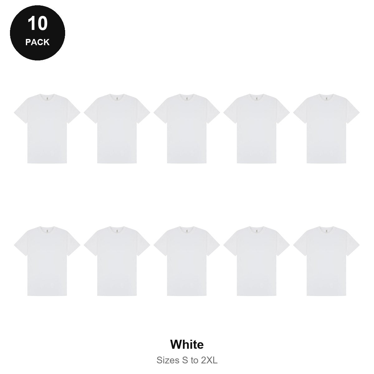 Mens White 180gsm T-Shirts 10 Pack - 100% ringspun cotton 180gsm, Sizes S-2XL - White