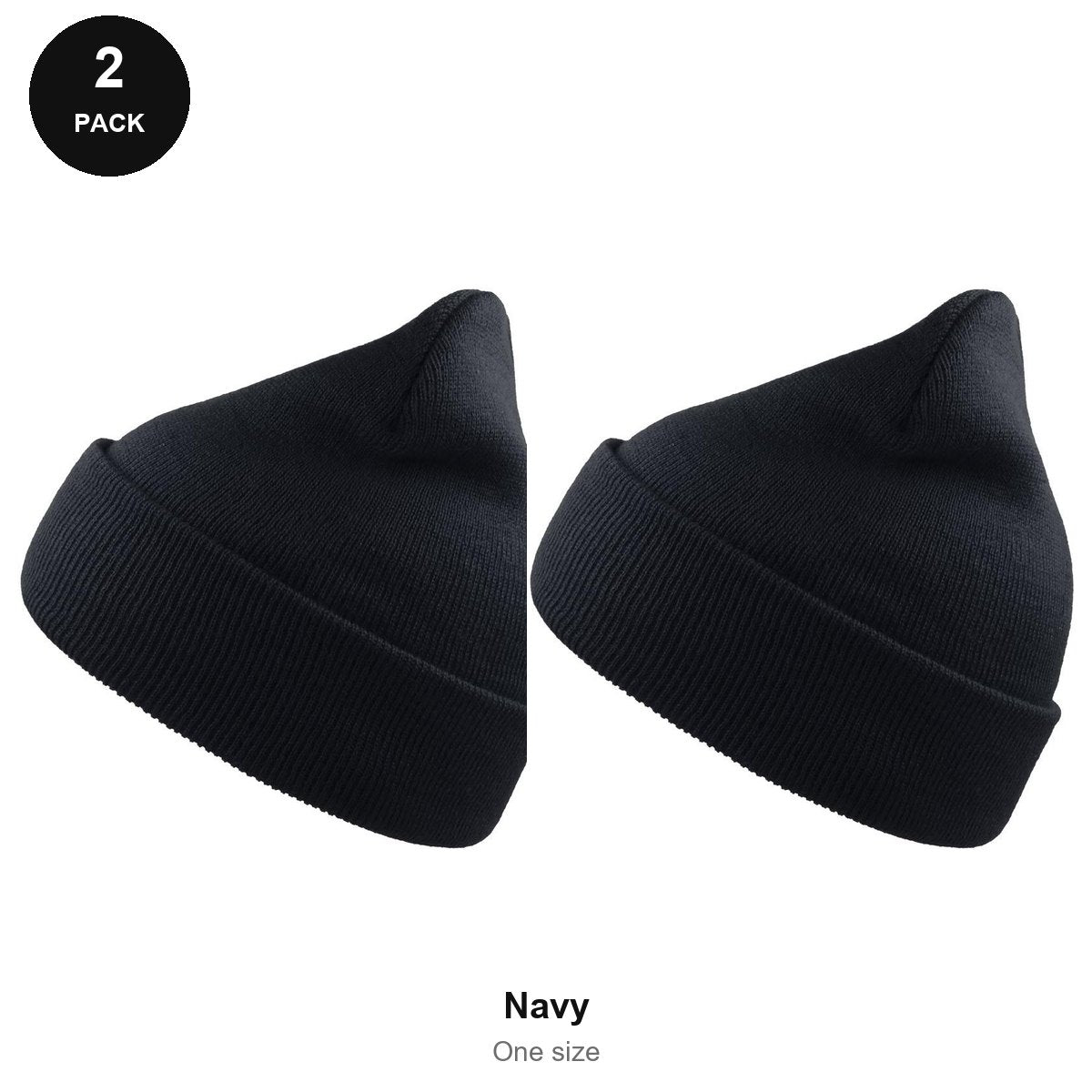 Beanie Hats 2 Pack - 100% recycled polyester knit, One Size - Navy