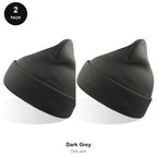 Beanie Hats 2 Pack - 100% recycled polyester knit, One Size - Dark Grey
