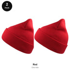 Beanie Hats 2 Pack - 100% recycled polyester knit, One Size - Red
