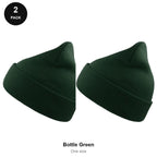 Beanie Hats 2 Pack - 100% recycled polyester knit, One Size - Bottle Green