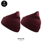 Beanie Hats 2 Pack - 100% recycled polyester knit, One Size - Burgundy
