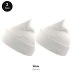 Beanie Hats 2 Pack - 100% recycled polyester knit, One Size - White