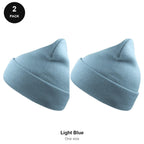 Beanie Hats 2 Pack - 100% recycled polyester knit, One Size - Light Blue