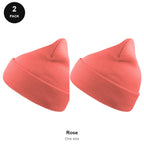 Beanie Hats 2 Pack - 100% recycled polyester knit, One Size - Rose