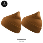 Beanie Hats 2 Pack - 100% recycled polyester knit, One Size - Light Brown