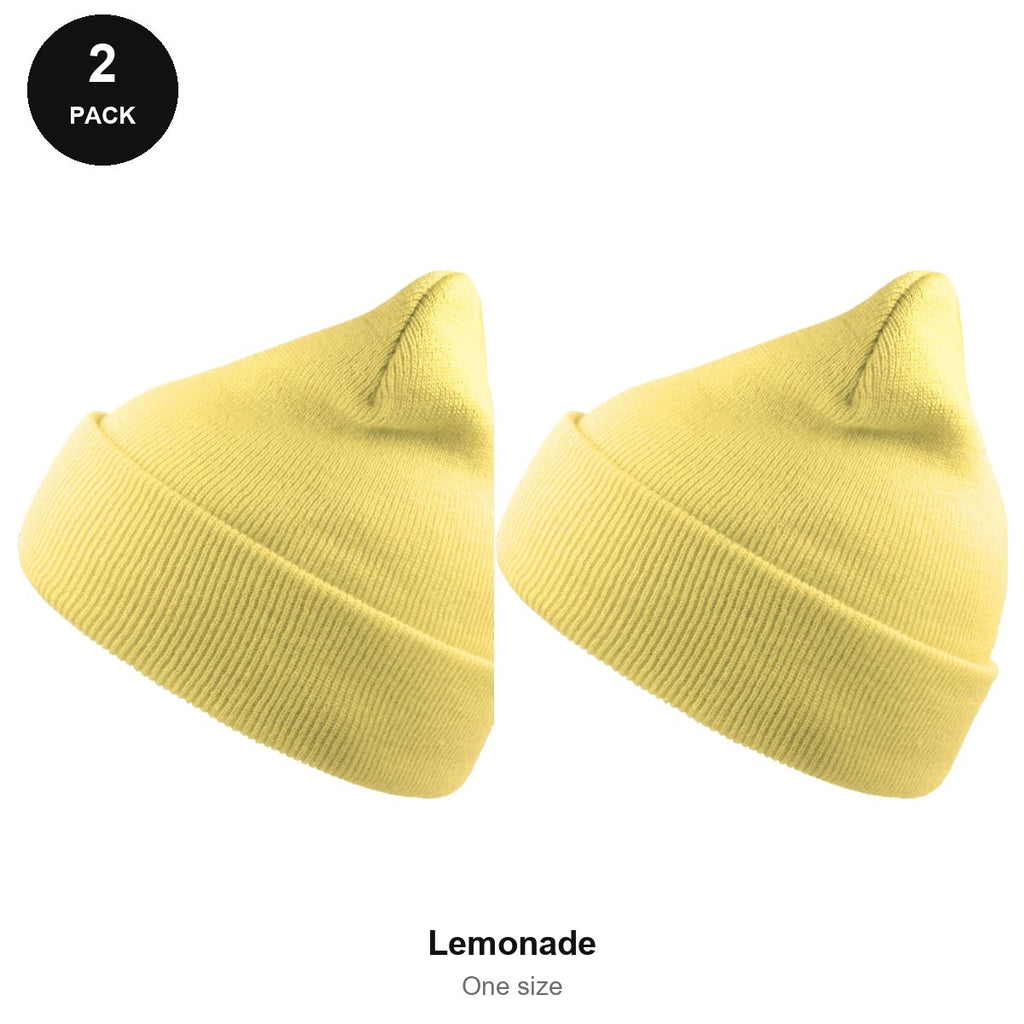 Beanie Hats 2 Pack - 100% recycled polyester knit, One Size - Lemonade