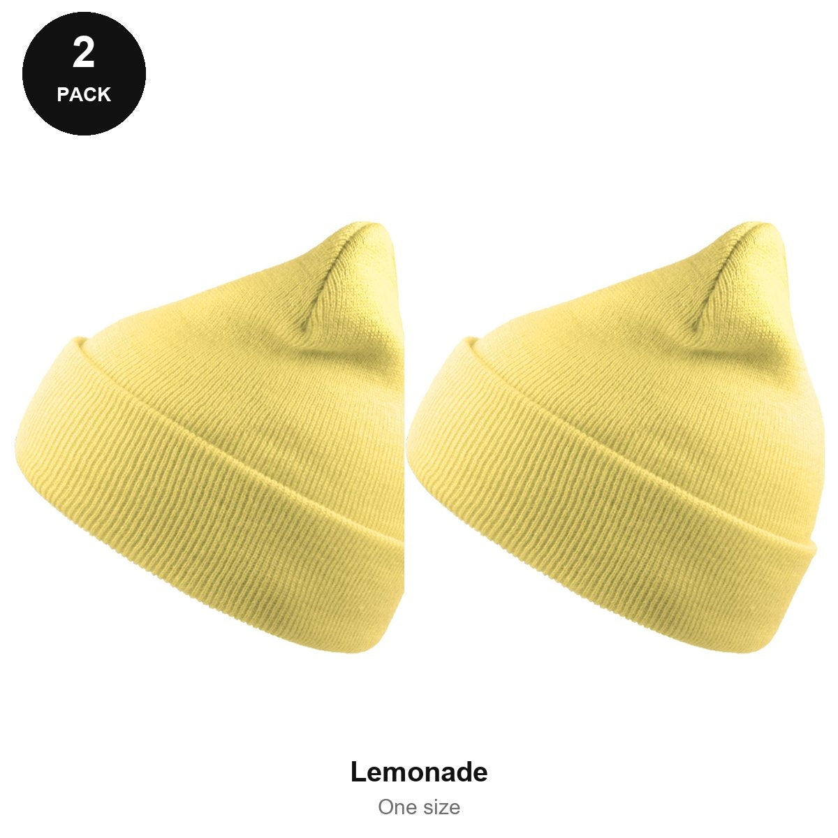 Beanie Hats 2 Pack - 100% recycled polyester knit, One Size - Lemonade