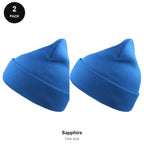 Beanie Hats 2 Pack - 100% recycled polyester knit, One Size - Sapphire
