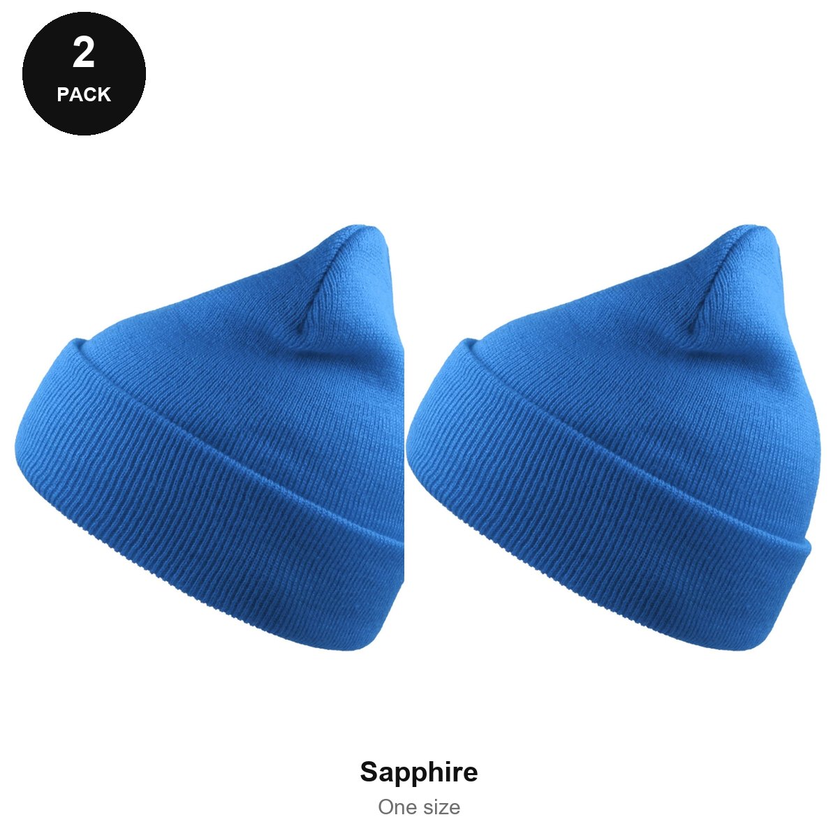 Beanie Hats 2 Pack - 100% recycled polyester knit, One Size - Sapphire