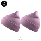 Beanie Hats 2 Pack - 100% recycled polyester knit, One Size - Liliac