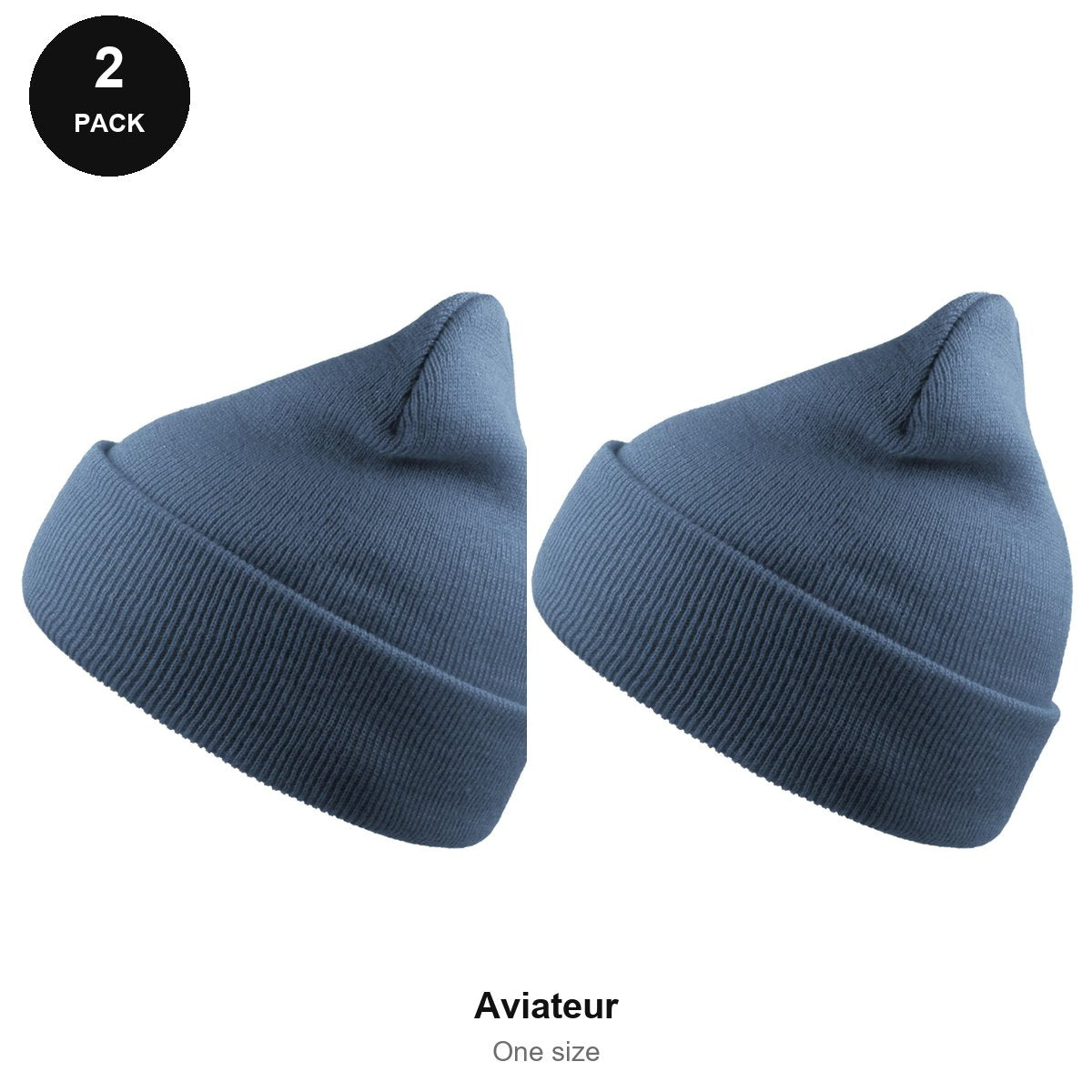 Beanie Hats 2 Pack - 100% recycled polyester knit, One Size - Aviateur