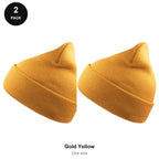 Beanie Hats 2 Pack - 100% recycled polyester knit, One Size - Gold Yellow