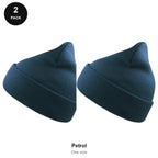 Beanie Hats 2 Pack - 100% recycled polyester knit, One Size - Petrol