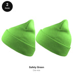 Beanie Hats 2 Pack - 100% recycled polyester knit, One Size - Safety Green
