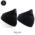 Beanie Hats 2 Pack - 100% recycled polyester knit, One Size - Black + Navy
