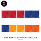 Bandanas 10 Pack - 100% recycled polyester, One Size - Brights Mix (Red x3, Royal x3, Yellow x2, Orange x2)
