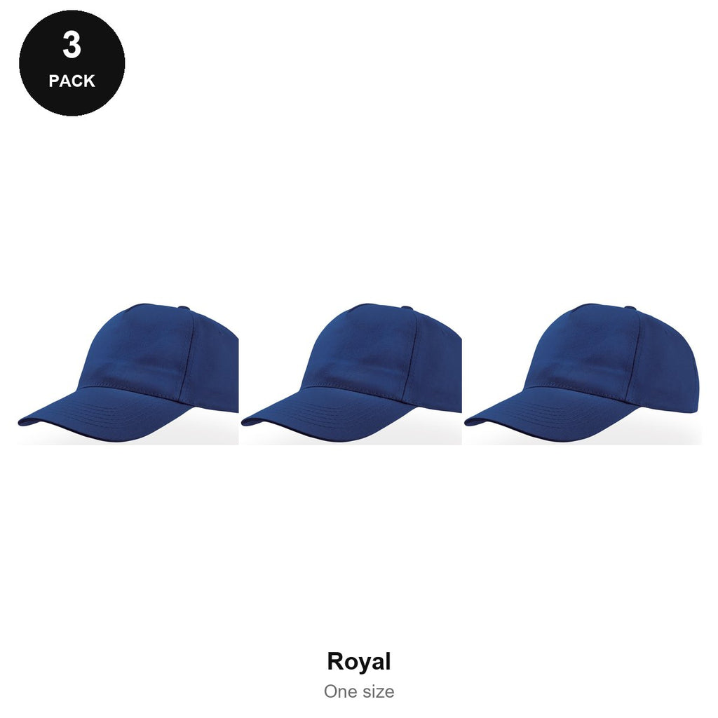 5 Panel Baseball Caps 3 Pack - 100% recycled polyester, One Size - Royal