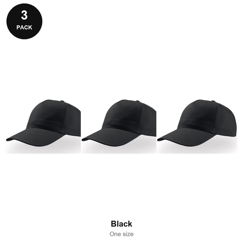 5 Panel Baseball Caps 3 Pack - 100% recycled polyester, One Size - Black