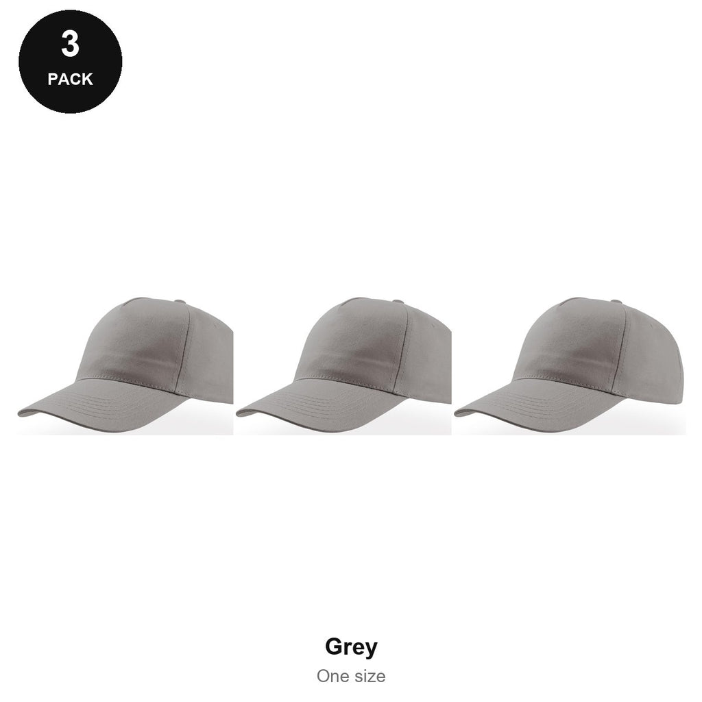 5 Panel Baseball Caps 3 Pack - 100% recycled polyester, One Size - Grey