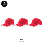 5 Panel Baseball Caps 3 Pack - 100% recycled polyester, One Size - Red