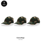 5 Panel Baseball Caps 3 Pack - 100% recycled polyester, One Size - Camouflage