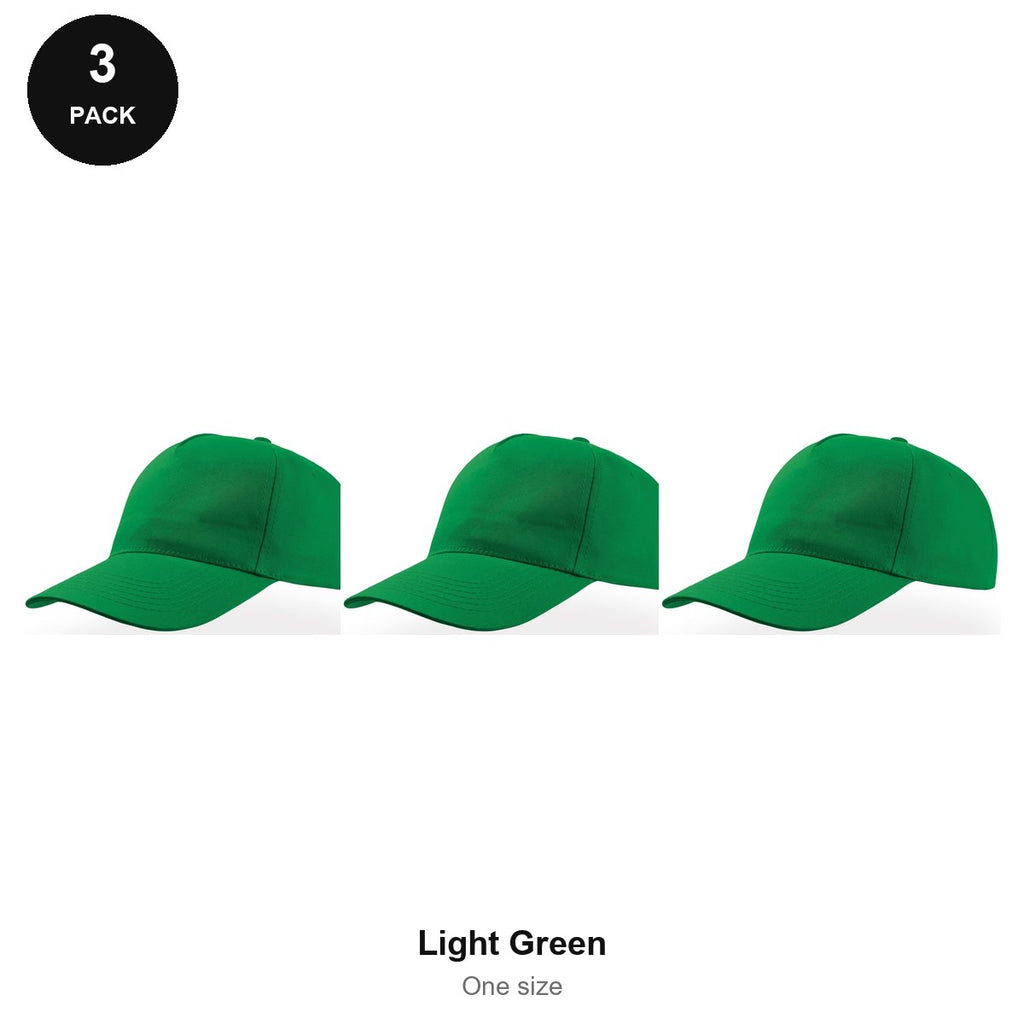 5 Panel Baseball Caps 3 Pack - 100% recycled polyester, One Size - Light Green