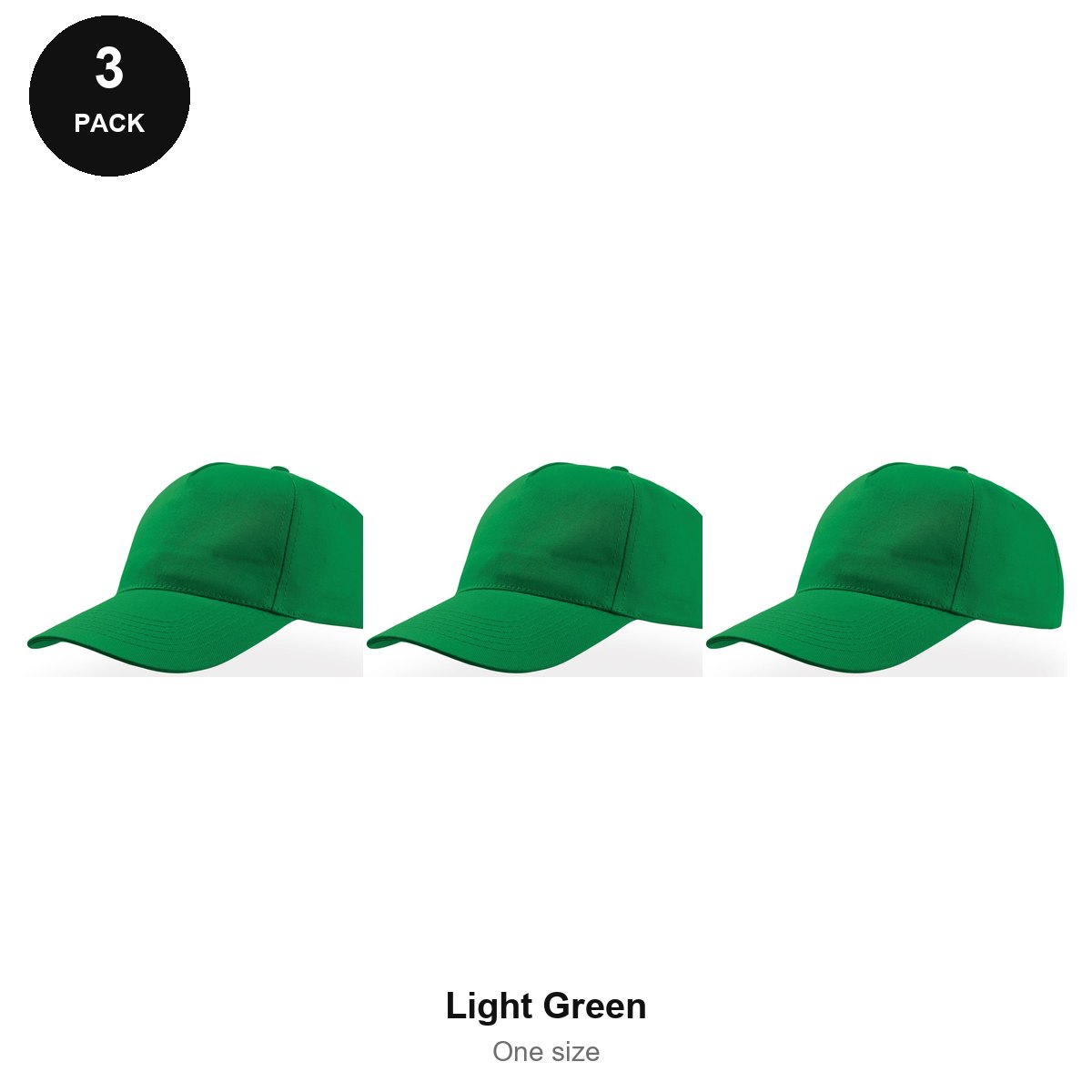 5 Panel Baseball Caps 3 Pack - 100% recycled polyester, One Size - Light Green