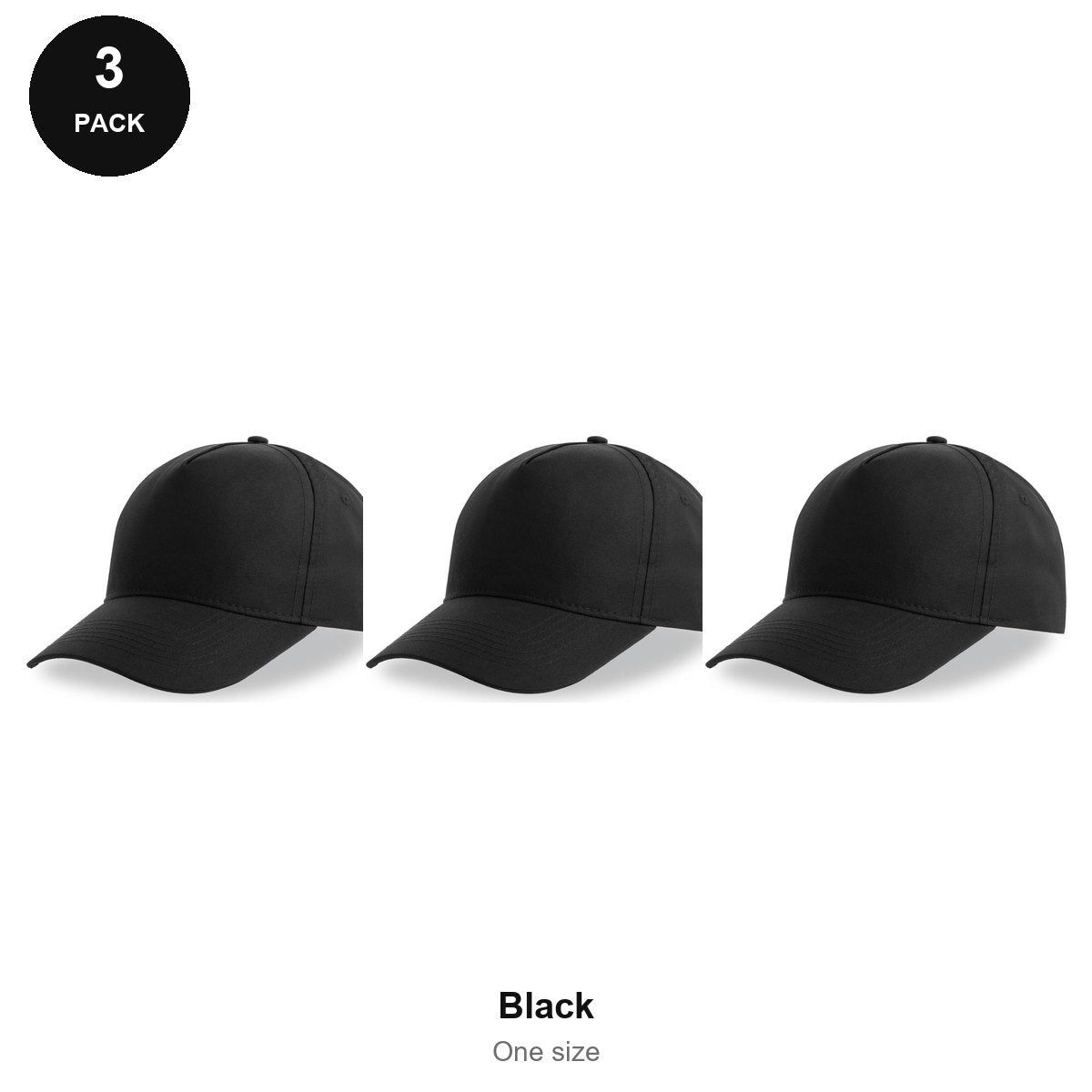 Recycled Baseball Caps 3 Pack - 100% recycled polyester, One Size - Black
