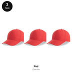 Recycled Baseball Caps 3 Pack - 100% recycled polyester, One Size - Red