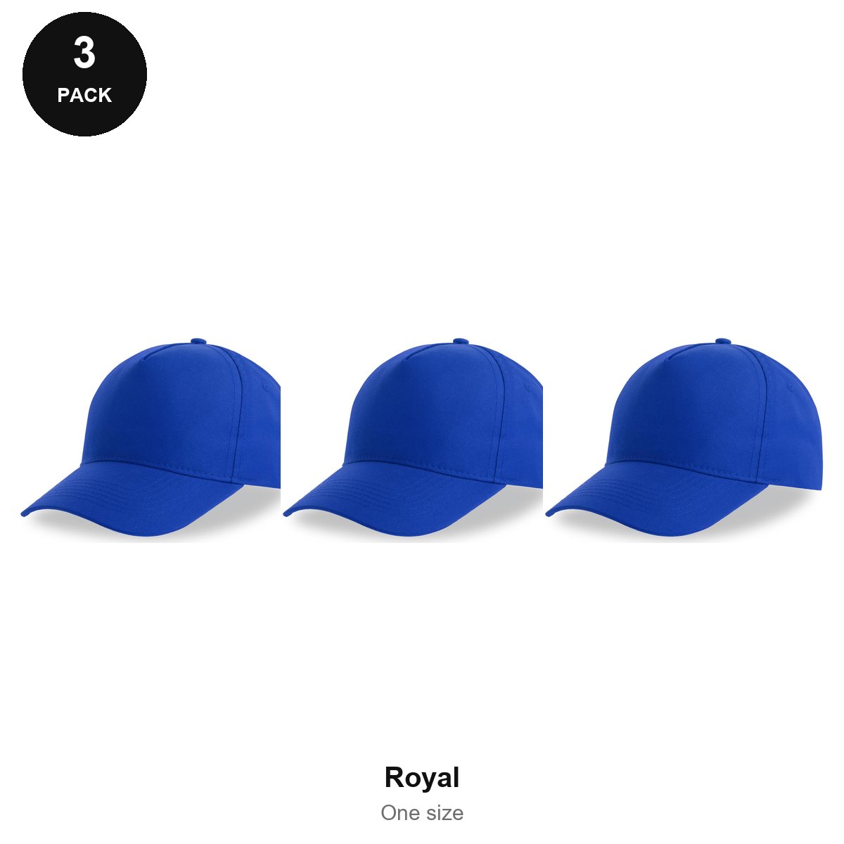 Recycled Baseball Caps 3 Pack - 100% recycled polyester, One Size - Royal