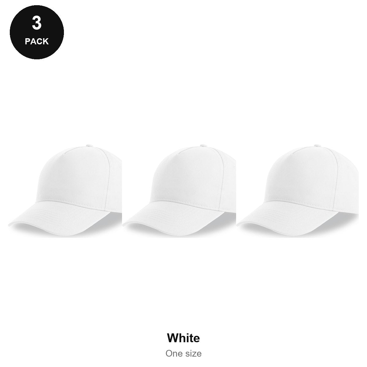 Recycled Baseball Caps 3 Pack - 100% recycled polyester, One Size - White