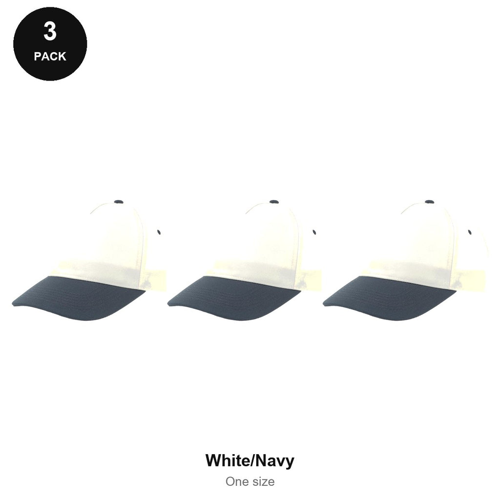 Recycled Baseball Caps 3 Pack - 100% recycled polyester, One Size - White/Navy