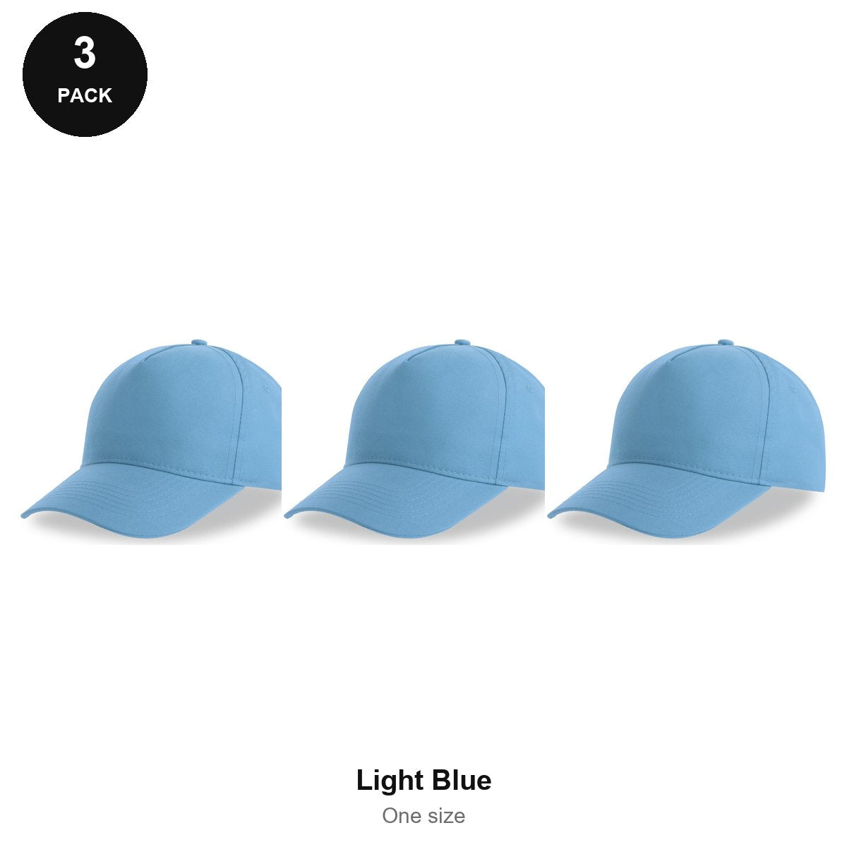 Recycled Baseball Caps 3 Pack - 100% recycled polyester, One Size - Light Blue