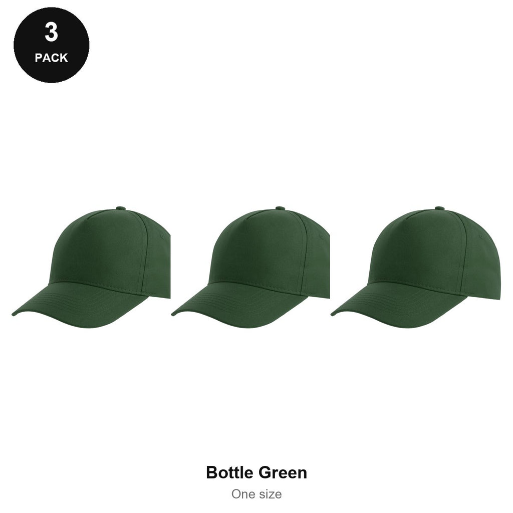 Recycled Baseball Caps 3 Pack - 100% recycled polyester, One Size - Bottle Green