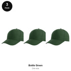 Recycled Baseball Caps 3 Pack - 100% recycled polyester, One Size - Bottle Green