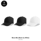 Recycled Baseball Caps 3 Pack - 100% recycled polyester, One Size - Mono Mix (Black x2, White)