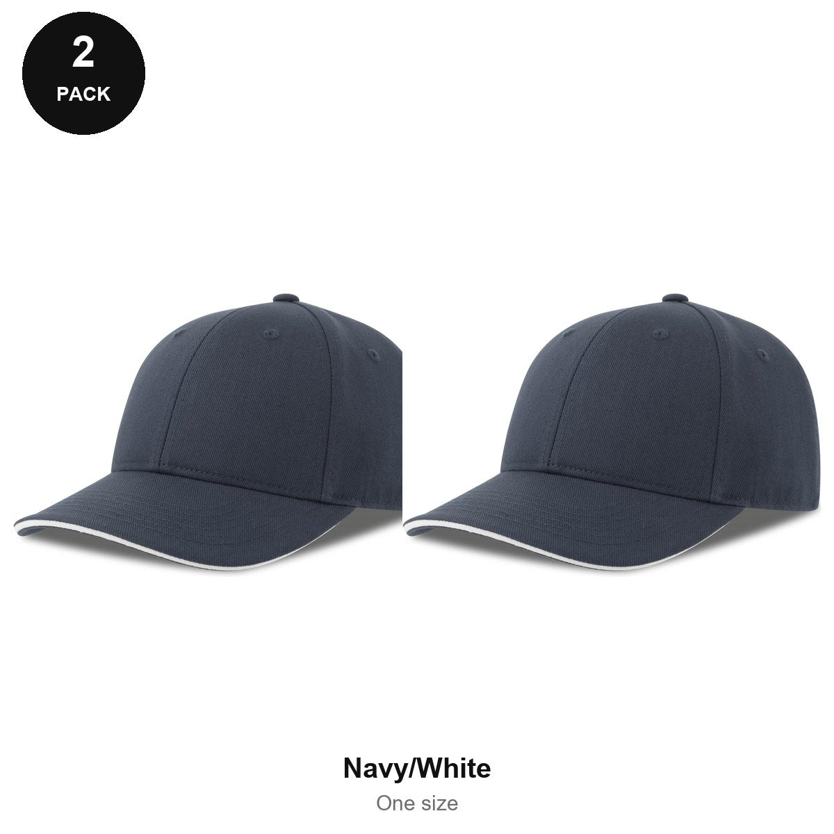 Sandwich Peak Caps 2 Pack - Cotton twill, One Size - Navy/White