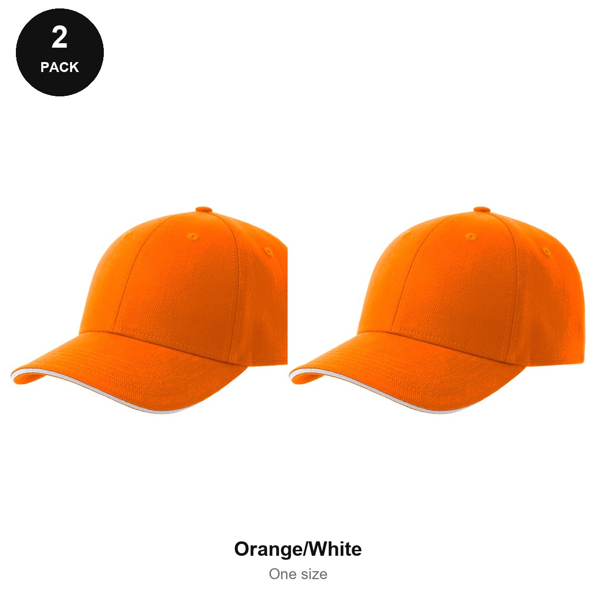 Sandwich Peak Caps 2 Pack - Cotton twill, One Size - Orange/White