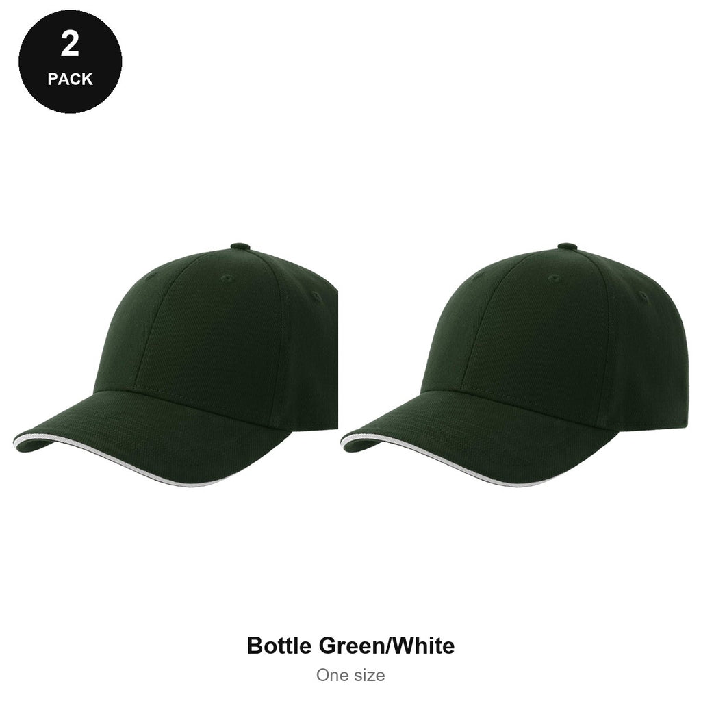 Sandwich Peak Caps 2 Pack - Cotton twill, One Size - Bottle Green/White