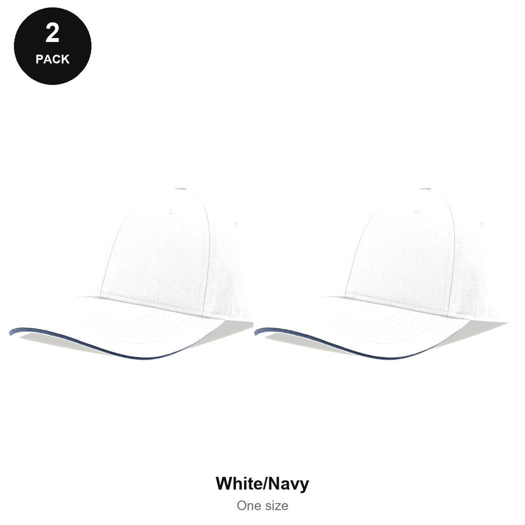 Sandwich Peak Caps 2 Pack - Cotton twill, One Size - White/Navy