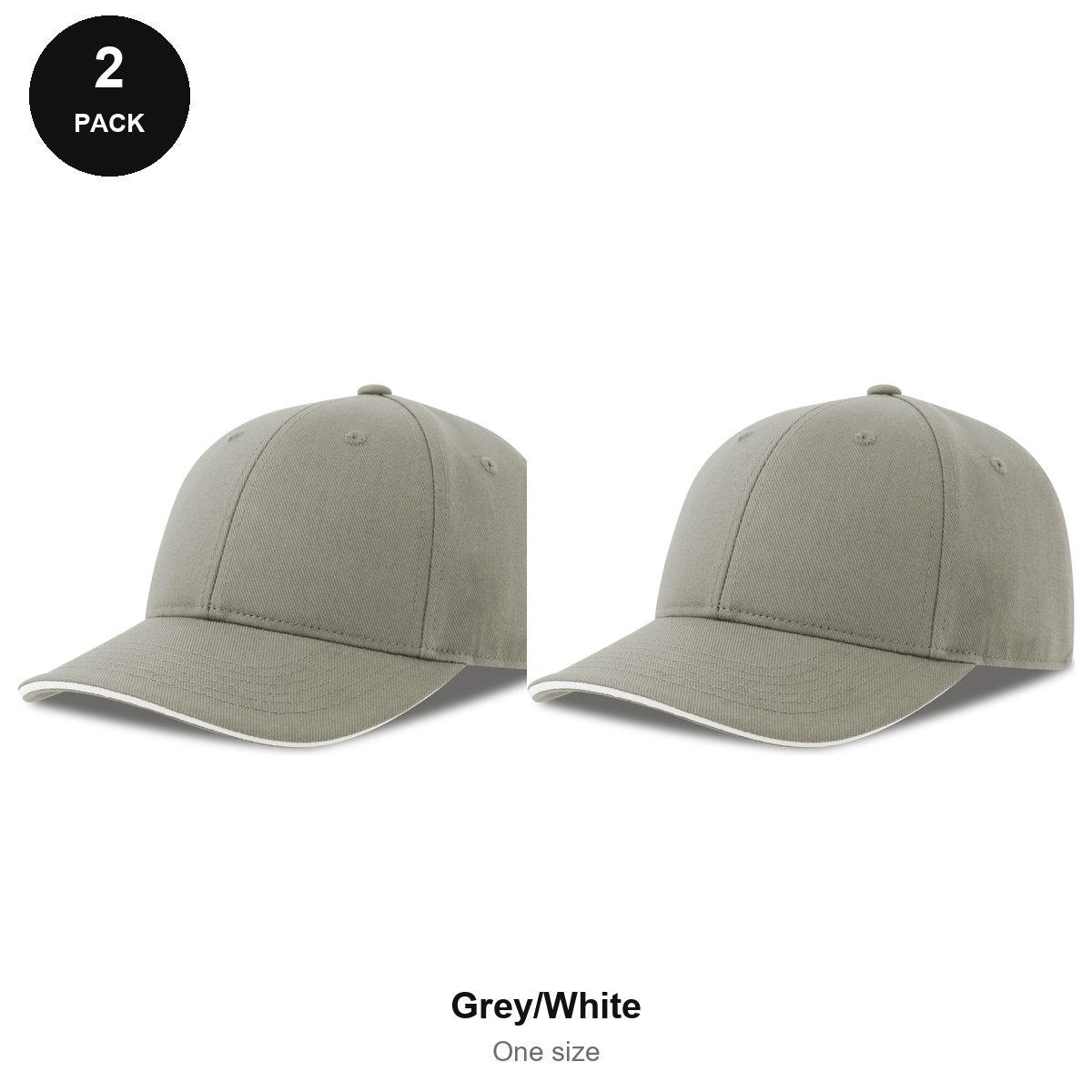 Sandwich Peak Caps 2 Pack - Cotton twill, One Size - Grey/White