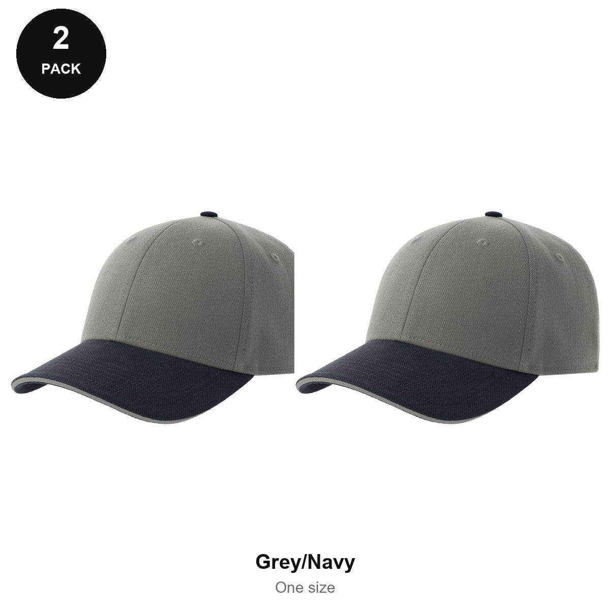 Sandwich Peak Caps 2 Pack - Cotton twill, One Size - Grey/Navy