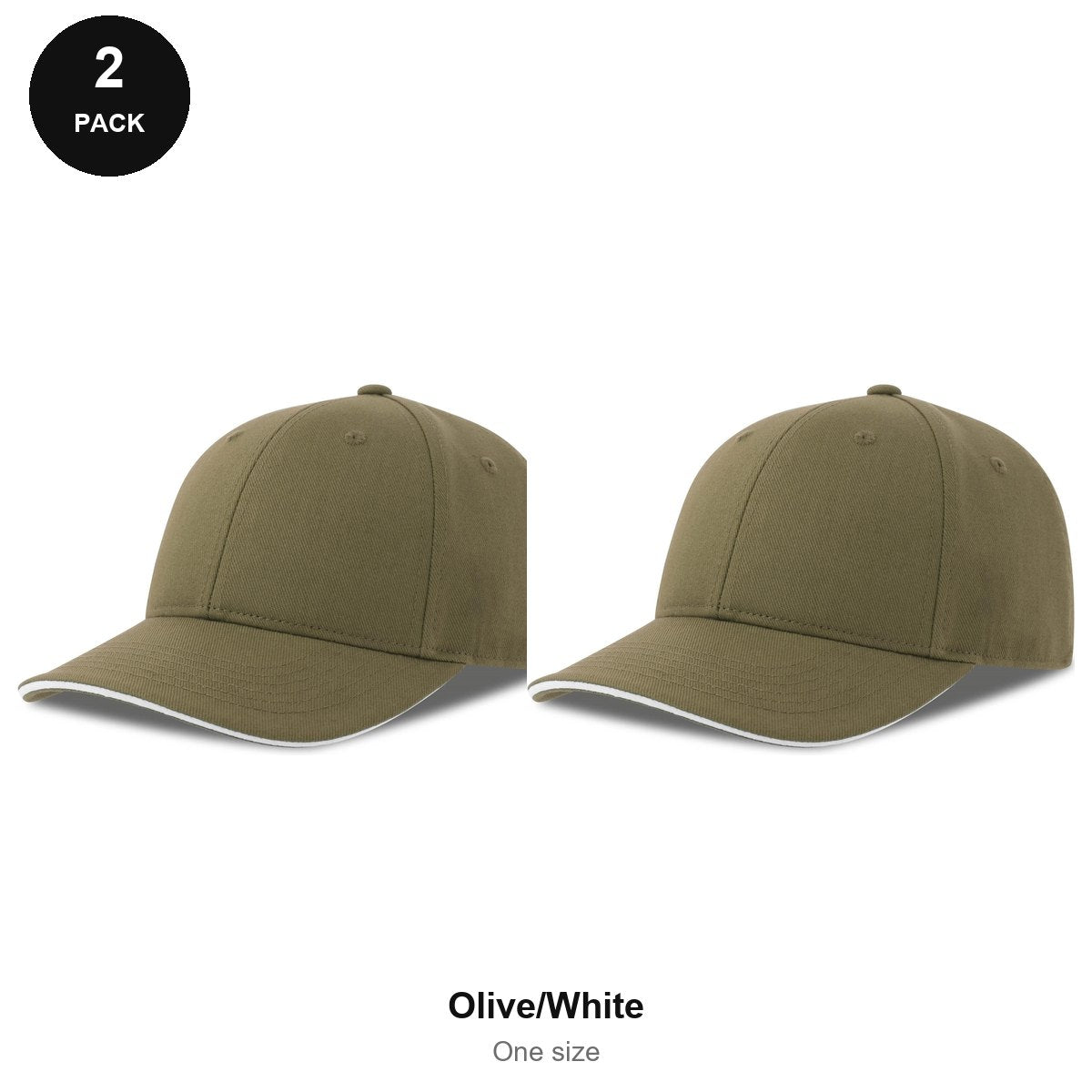 Sandwich Peak Caps 2 Pack - Cotton twill, One Size - Olive/White