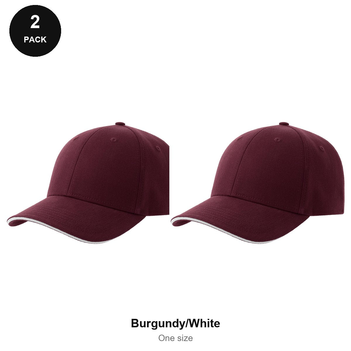 Sandwich Peak Caps 2 Pack - Cotton twill, One Size - Burgundy/White