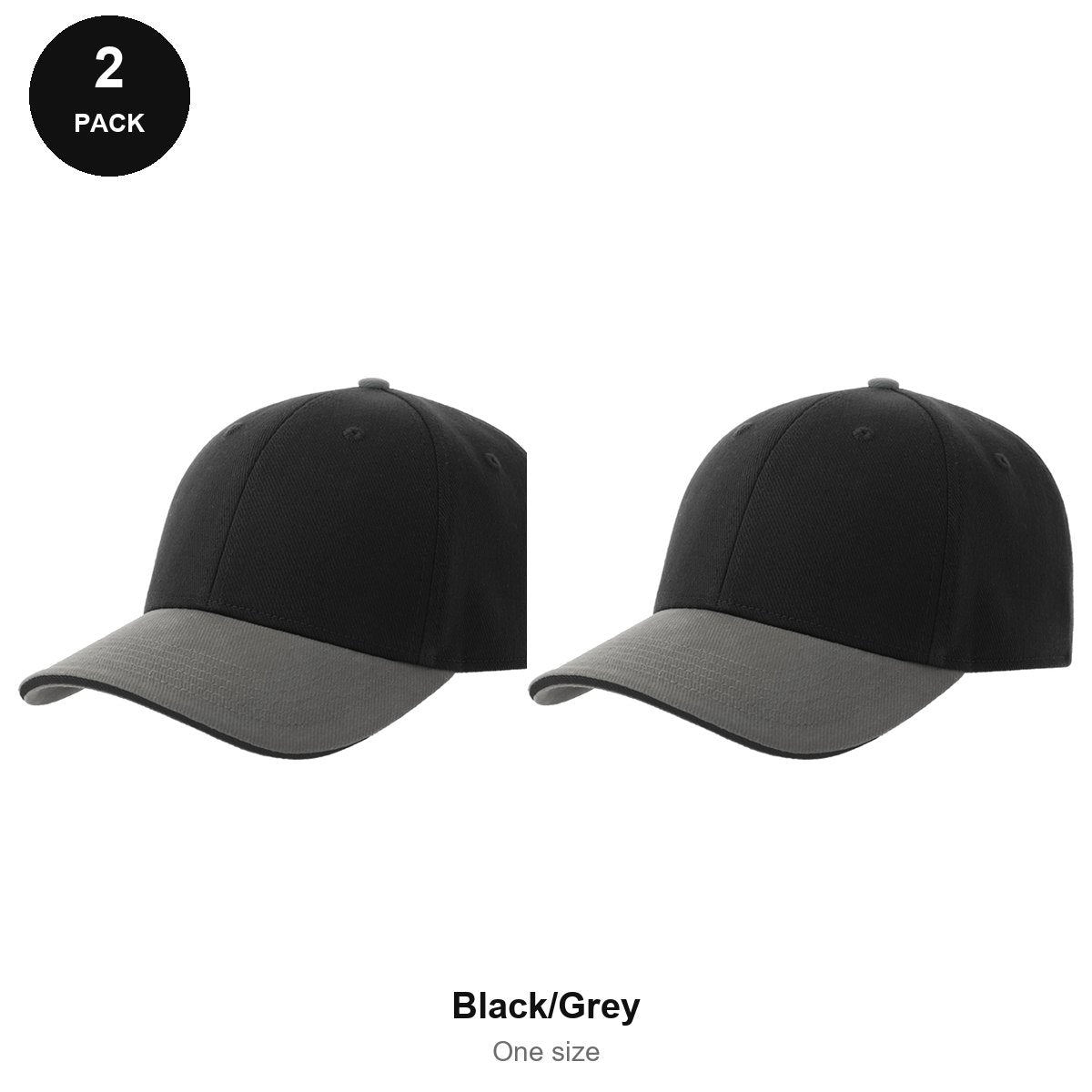 Sandwich Peak Caps 2 Pack - Cotton twill, One Size - Black/Grey